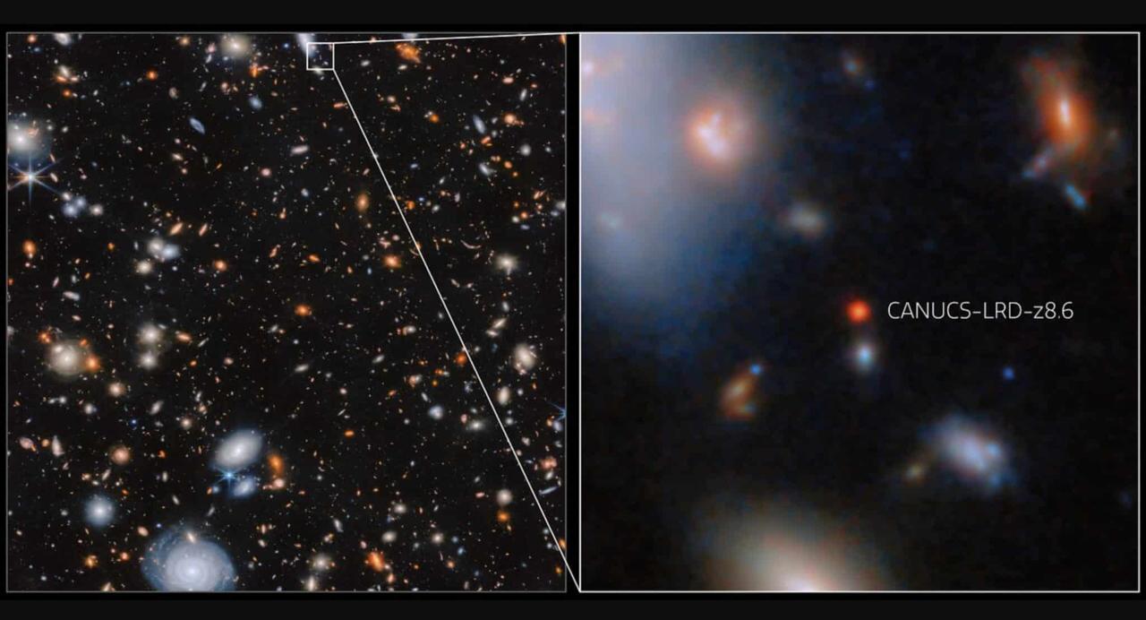 Обнаружена сверхмассивная черная дыра в галактике CANUCS-LRD-z8.6