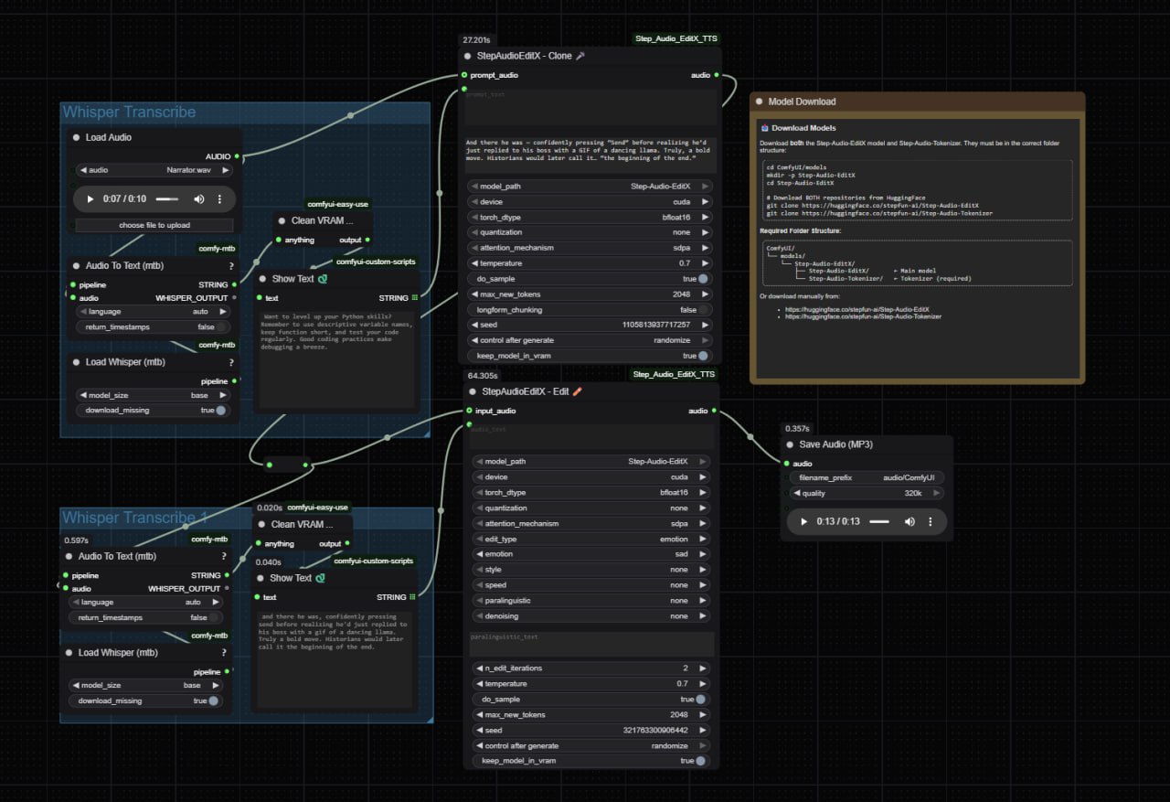 Кастомные ноды Step Audio EditX TTS для ComfyUI